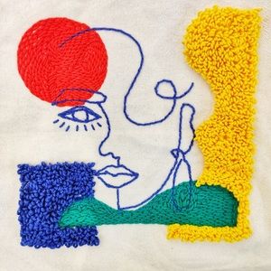 Handmade punch needle canvas tote bag